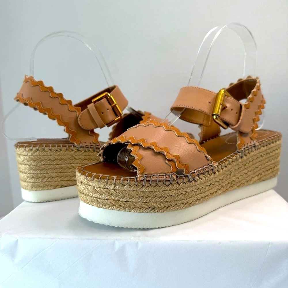 See By Chloe Glyn Leather Platform Espadrille Sandals Size 37